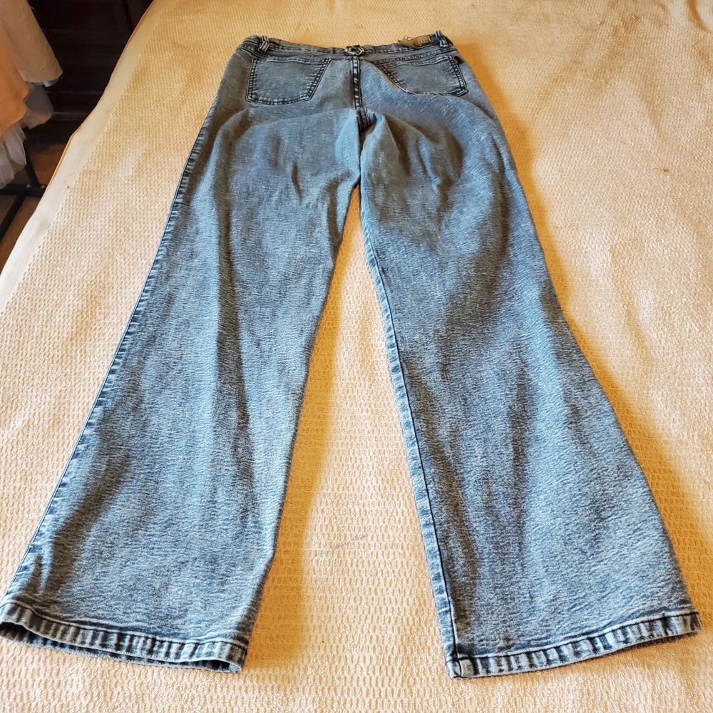 Didijin Stretch‎ Women Acid Wash High Rise Wide Leg Jeans Blue 34 Waist *repair*